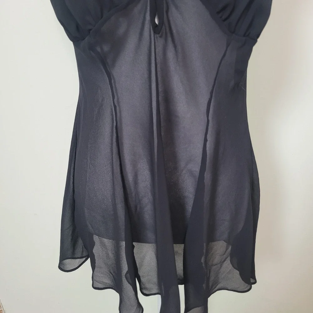 Gilligan O'Malley Small Black Rose Embroidered Sheer Mesh Babydoll Lingerie Lace